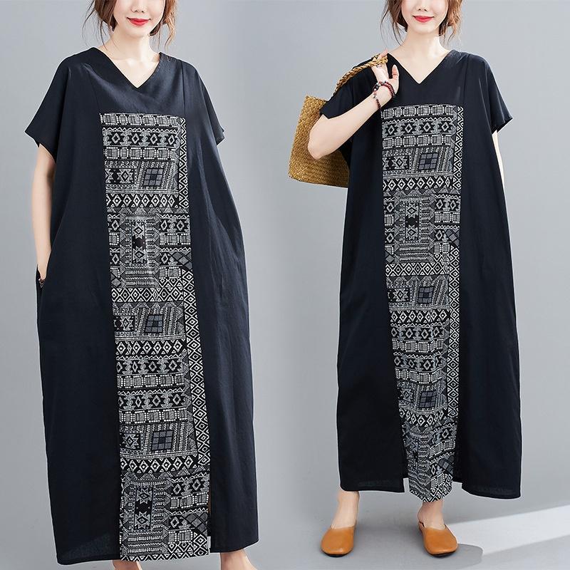 Ethnic Clothing Sexy V-neck Women Long Dress Black Pathcwork Robe Gown Summer Loose Female Oriental Short Sleeve DressEthnic
Ethnic Clothing Sexy V-neck Women Long Dress Black Pathcwork Robe Gown Summer Loose Female Oriental Short Sleeve DressEthnic