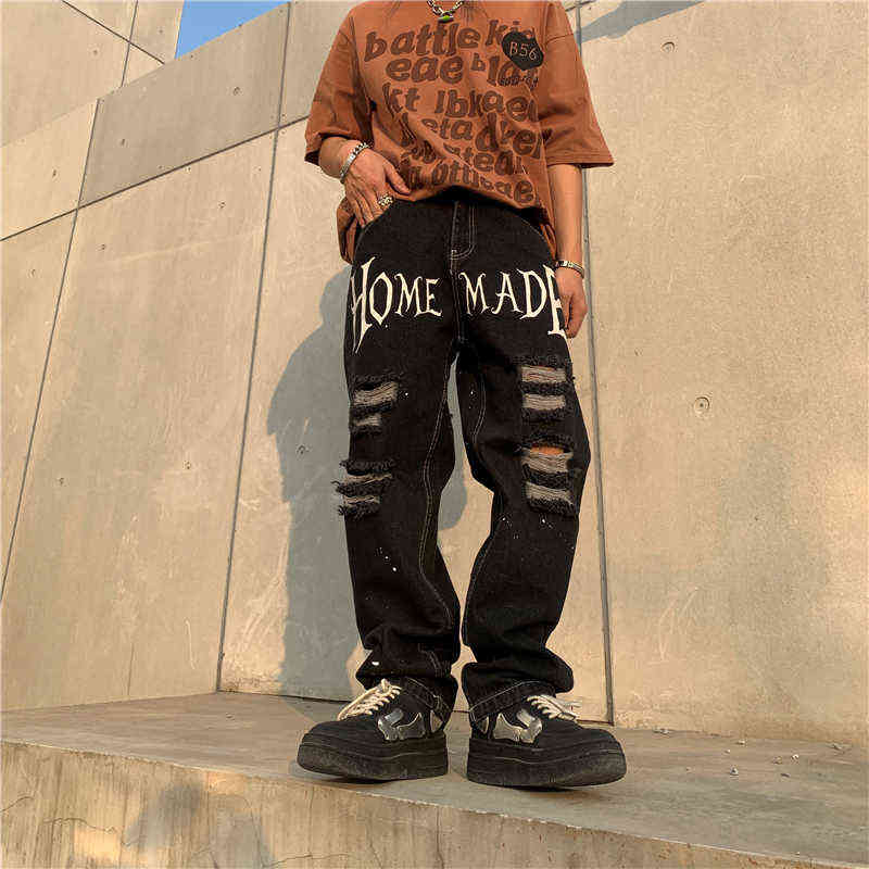 Ripped Hole Harajuku Cut Letter Retro Casual Jeans Male and Female Washed Pockets Straight Baggy Denim Trousers Streetwear T220803, Black
Ripped Hole Harajuku Cut Letter Retro Casual Jeans Male and Female Washed Pockets Straight Baggy Denim Trousers Streetwear T220803, Black