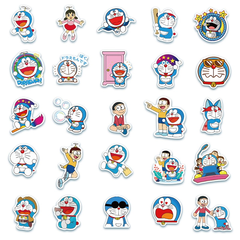 50Pcs/Lot Japanese Anime Stickers Doraemon Nobita Nobi Shizuka Cartoon Stickers Scrapbook Planner Laptop Luggage Phone Car Sticker