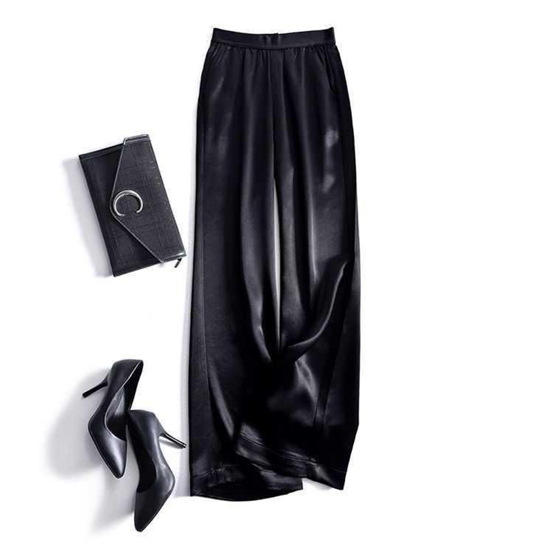 Women Summer satin wide leg pants casual large size loose high waist solid Trousers female Korean elegant straight 220325
