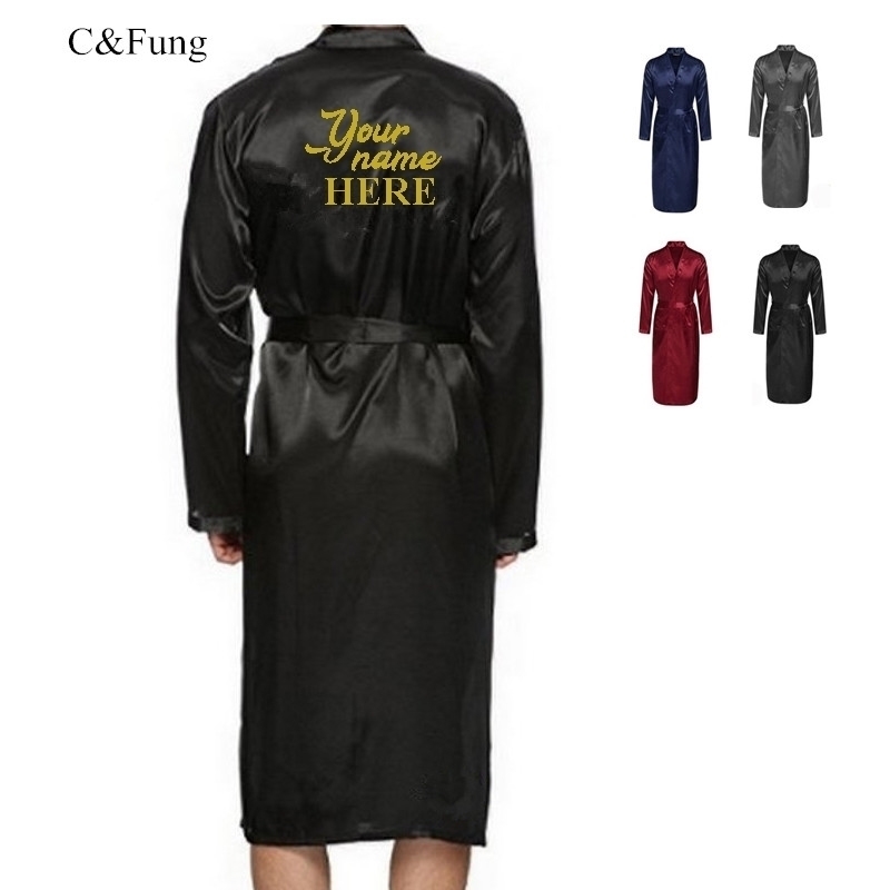 C&Fung quick custom Personalized Mens Satin Robe Man Dress groom gowns lounge robes bridal party kimono party favors gift robes 201109