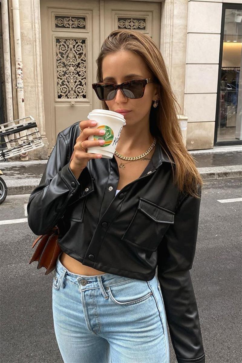 Women' Jackets Women Casual Leather Jacket Black Long Sleeve Button Open Front Lapel Coat With Pockets Y2k Clothes Harajuku Gothic
Women' Jackets Women Casual Leather Jacket Black Long Sleeve Button Open Front Lapel Coat With Pockets Y2k Clothes Harajuku Gothic