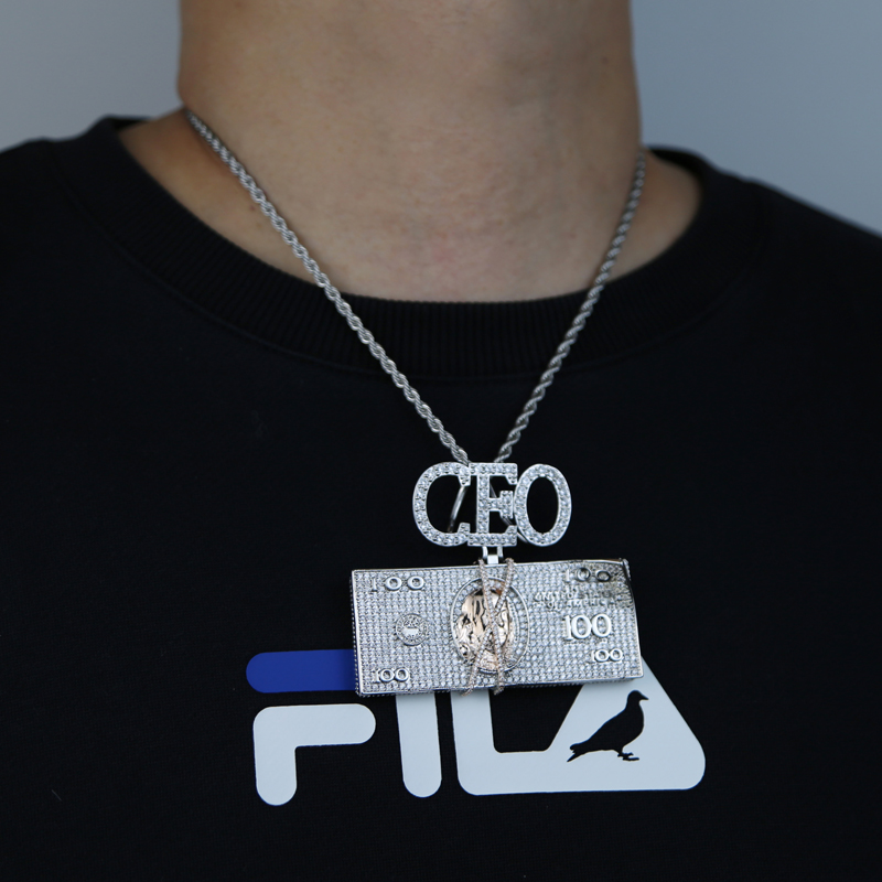iced bling CEO Letter with us dollar casy pendant paved full cz fit cuban chain necklace for men women boy party punk styles jewelry plated gold silve