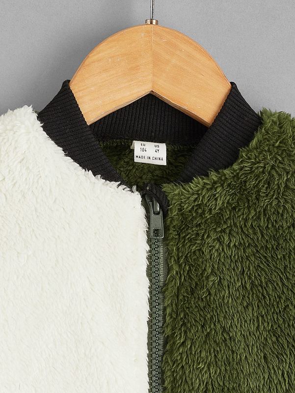 Toddler Boys Two Tone Zipper Teddy Bomber Jacket SHE