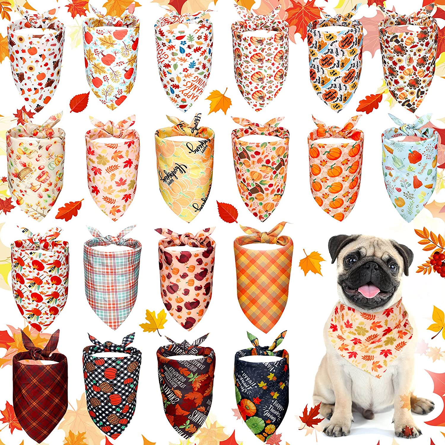 20 Packs Thanksgiving Dog Bandana Fall Autumn Pet Bandana For Dog Turkey Pumpkin Dog Triangle Scarf For Small Medium Pet Cats
20 Packs Thanksgiving Dog Bandana Fall Autumn Pet Bandana For Dog Turkey Pumpkin Dog Triangle Scarf For Small Medium Pet Cats