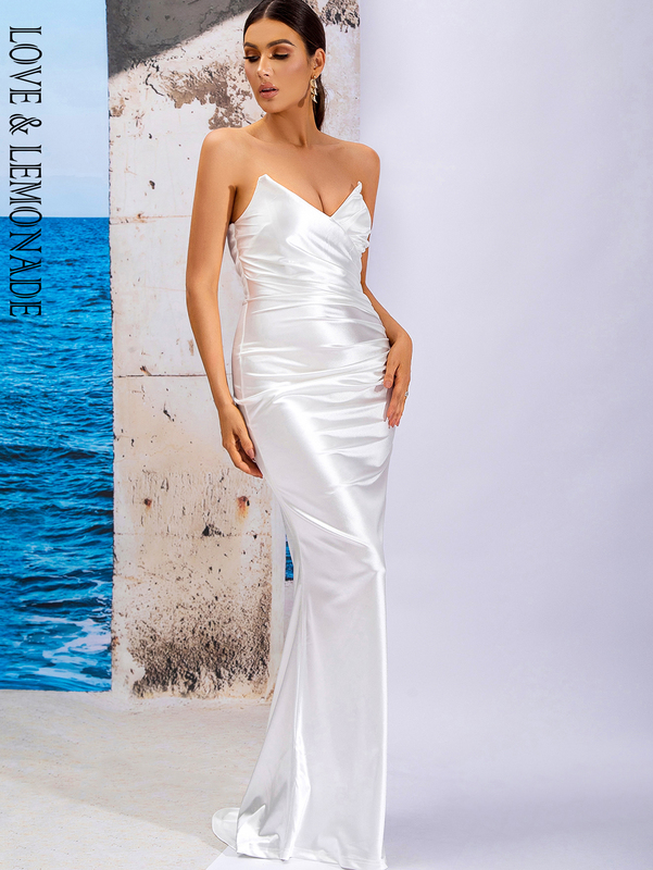 LOVE&LEMONADE White Sexy Deep V Neck Tube Top Sleeveless Open Back Slim Party Long Dress LM84045-WHITE 220507