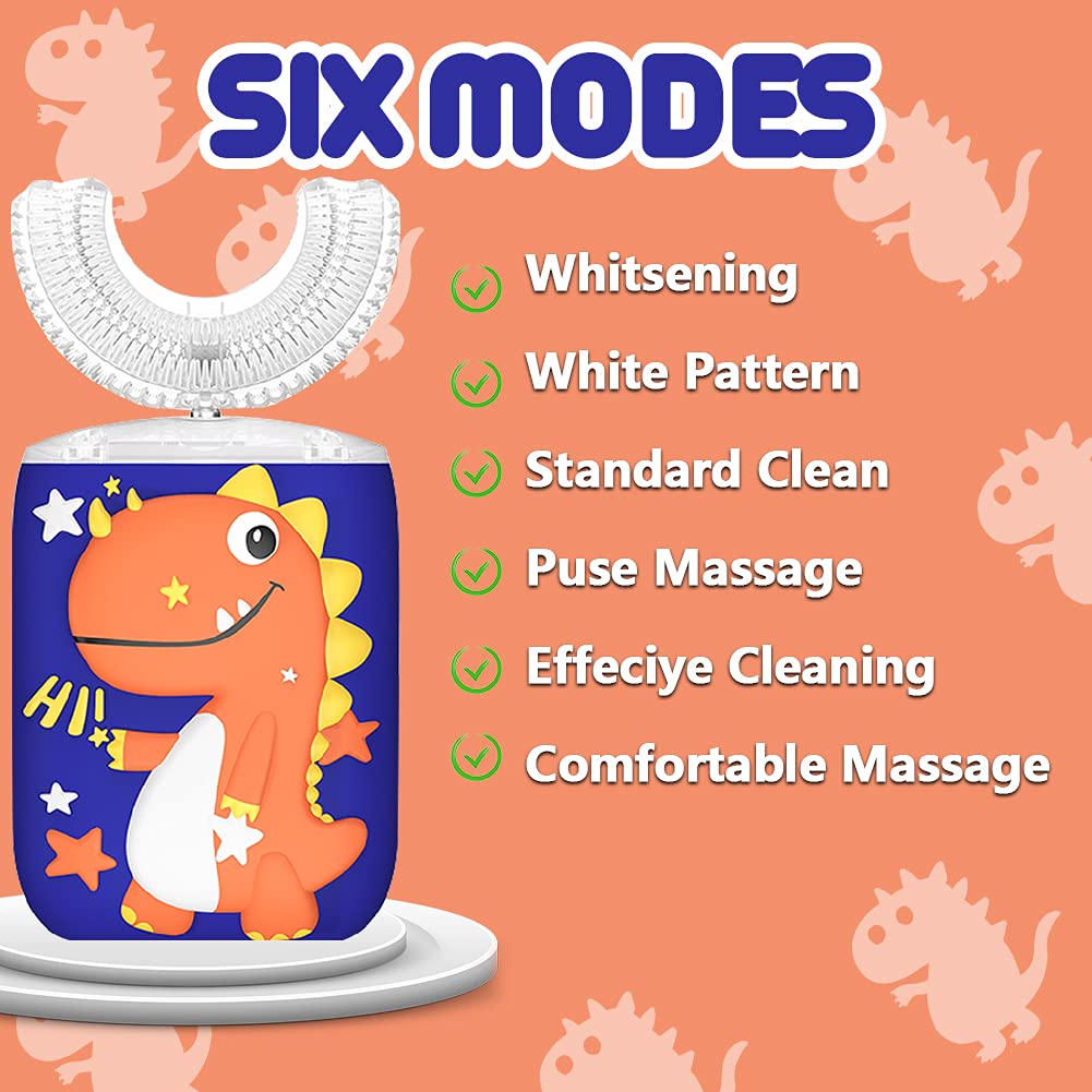 Kids Electric U Shape Toothbrush With Silicone Head Ultra Sonic Automatic Children Dinosaur Cartoon Tooth brush Waterproof Safe Use Baby Teeth Clean B