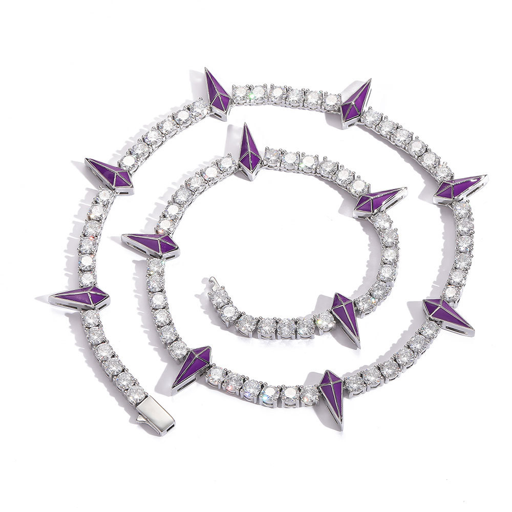 Hip Hop Tennis Chains Mens Luminous Dripping Oil Diamond Necklace Spring Buckle 18k Real Gold Bling Graduated