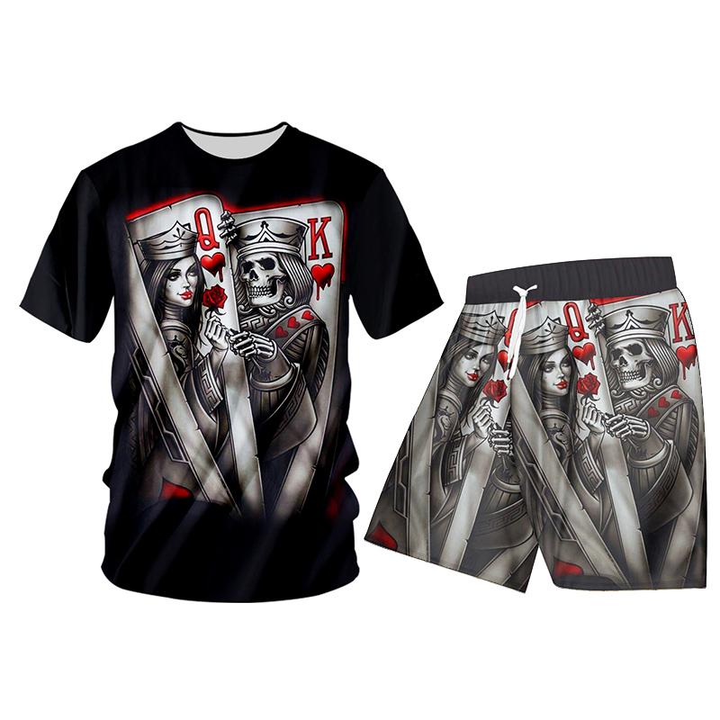 Men' Tracksuits T-shirt Suit 2 Piece Casual Short Sleeve O-neck Fashion T Shirt And Shorts 3D Printed Poker Skull SummerMen, Tssh01098
Men' Tracksuits T-shirt Suit 2 Piece Casual Short Sleeve O-neck Fashion T Shirt And Shorts 3D Printed Poker Skull SummerMen, Tssh01098