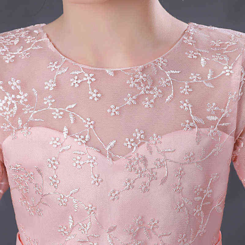 Kids Little Girls' Dress Jacquard Party Birthday Embroidered Mesh Bow Asymmetrical 3/4 Length Sleeve Princess Sweet Dresses Y220510