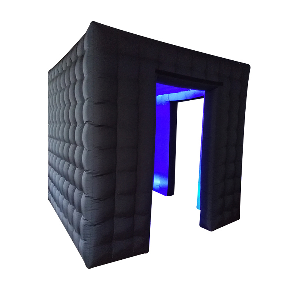 Attractive black led inflatable photo booth with double doors,portable photobooth enclosure,white cube tent for sale 2.4x2.4m