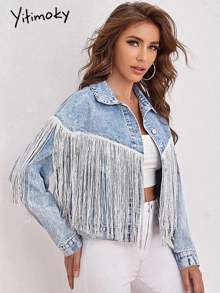 Denim Jacket Women Spliced TASSEL Lapel Short 2022 Fashion Streetwear Female Single Breasted Pocket Coat Outwear Tops, Light blue
Denim Jacket Women Spliced TASSEL Lapel Short 2022 Fashion Streetwear Female Single Breasted Pocket Coat Outwear Tops, Light blue