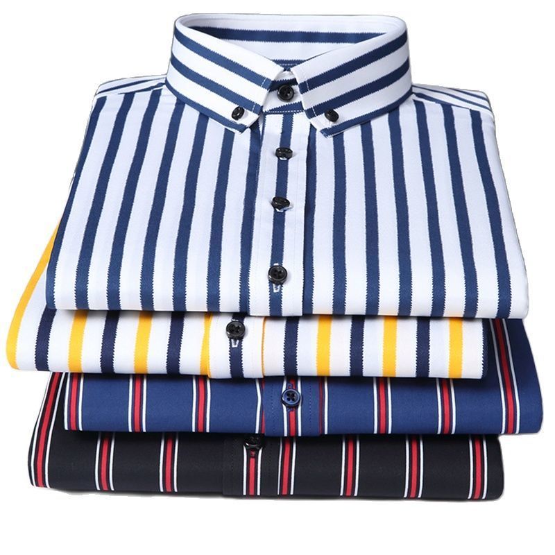 Vertical Striped Shirt Elastic Stretch Long Sleeved Business Men Dress Shirts Formal Casual Standard Fit Fashion Man's Clothing 220322