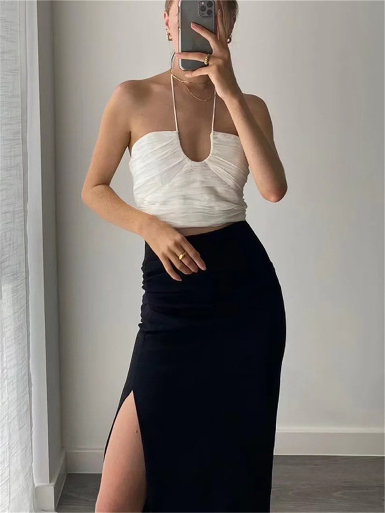 Woman Sexy Slim Halter Cropped Camisole Summer Sweet Female Solid Hollow Out Camisoles Girls Y2K Backless Short Tops 220316
