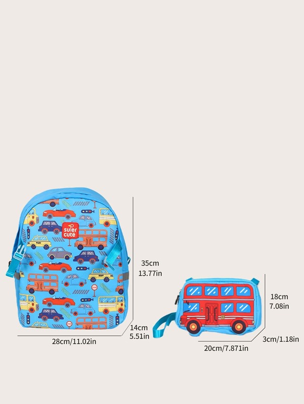 Boys Car Print Functional Backpack With Coin Purse SHE