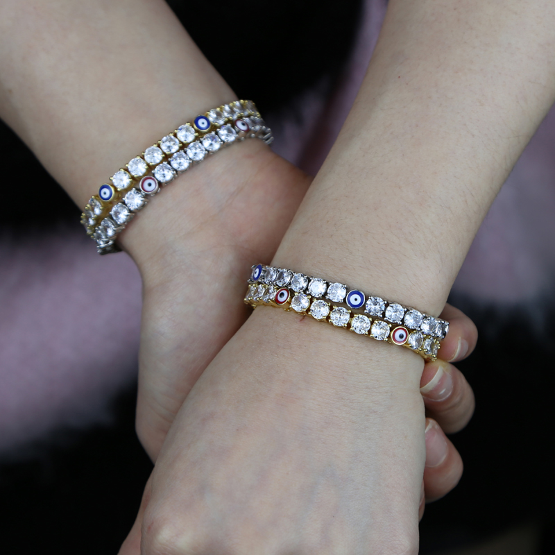 Crystal Tennis Bracelets: Iced Out Turkish Blue Evil Eye Charm for Women