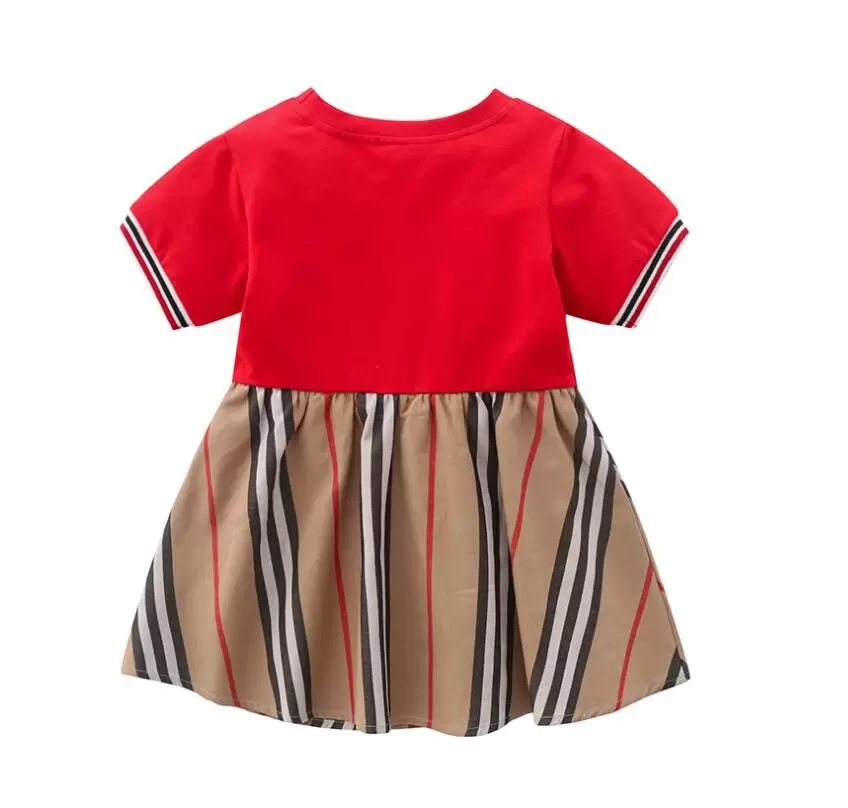 Summer Baby Girls Princess Dresses Kids Short Sleeve Dress Cotton Children Striped Skirts Girl Skirt R250424