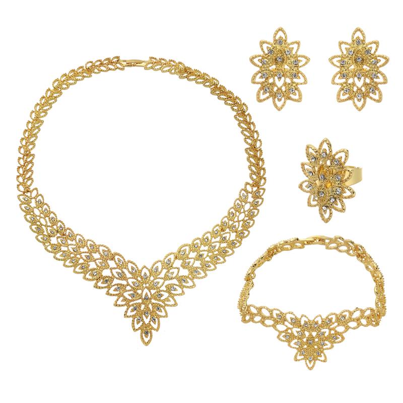 Earrings & Necklace 4Pcs Gold Hollow Flower Dubai African Jewelry Sets For Women Saudi Chokers Necklaces Bracelet Ring Wedding JewelleryEarr, As pic
Earrings & Necklace 4Pcs Gold Hollow Flower Dubai African Jewelry Sets For Women Saudi Chokers Necklaces Bracelet Ring Wedding JewelleryEarr, As pic