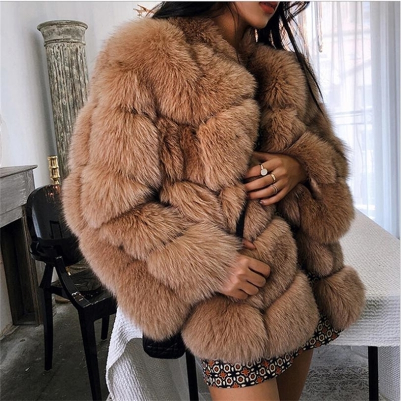 new winter imported female temperament warm womens plus size fashions faux fur Three Quarter sleeve coat T200506