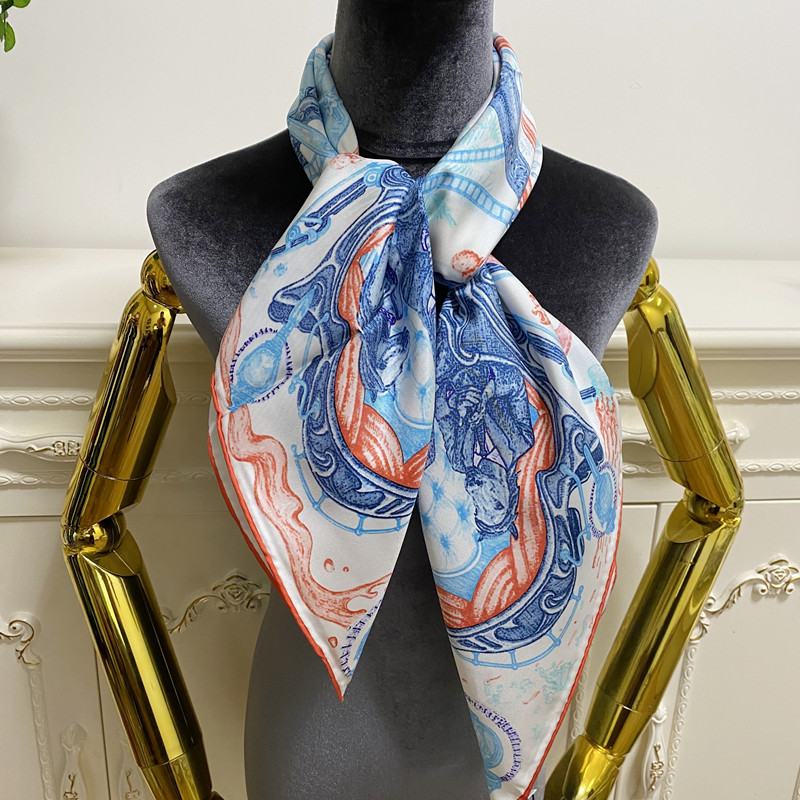 Women's square scarf scarves high quality 100% twill silk material beautiful pint pattern size 90cm- 90cm