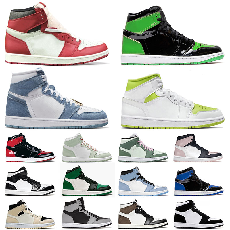 Top Quality Jumpman 1 1s Basketball Shoes For Mens Womens Bred Patent High Chicago Reimagined White Lime Mid Dutch Green Carbon Fiber Designer Sneakers Trainers, A11 unc 36-46