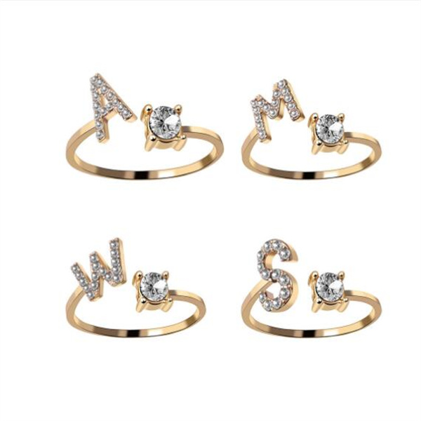 A-Z Letter Adjustable Opening Gold Rings For Women Couple Alphabet Name Men Initials Ring Wedding Finger Jewelry GC1229