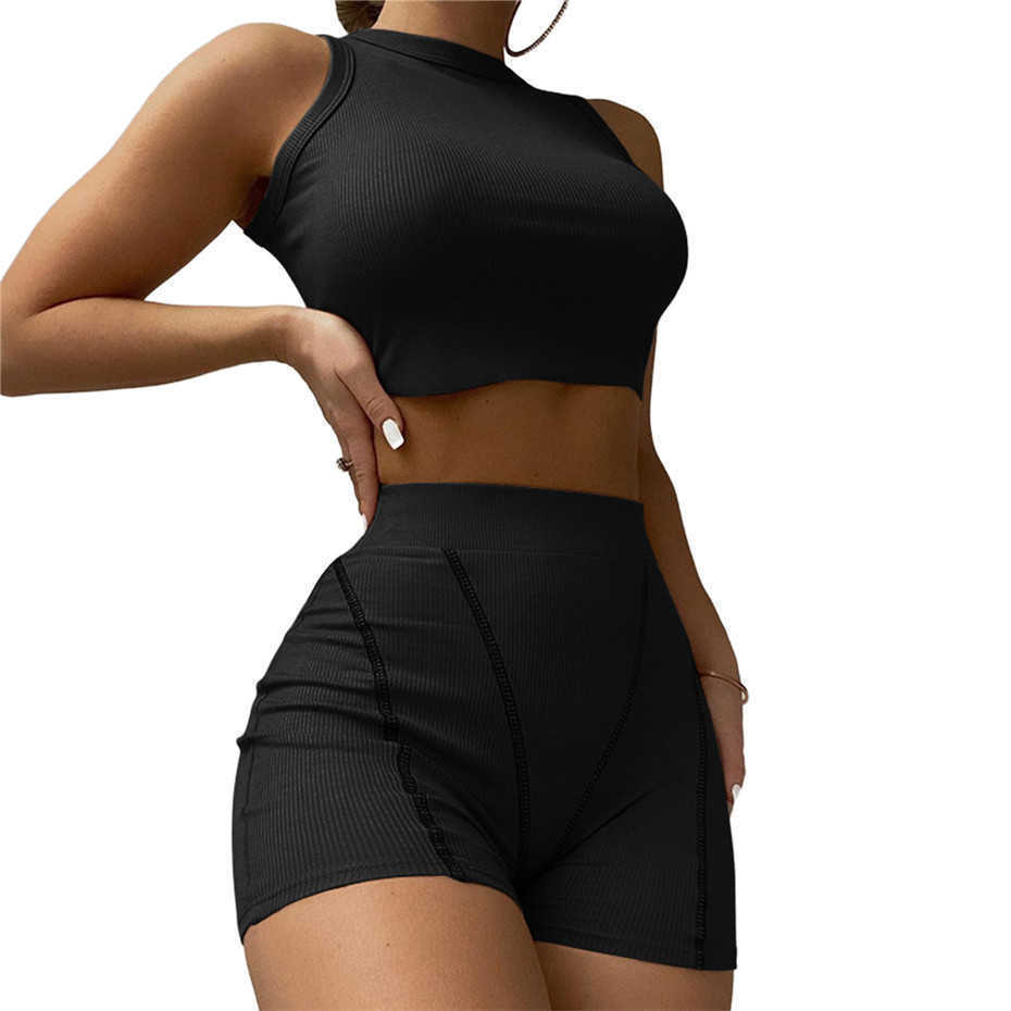 Summer 2023 Casual Shorts Suits Women Tracksuits 2 Piece Set Outfits Crop Top Sleeveless Sportsuit Fashion Clothing