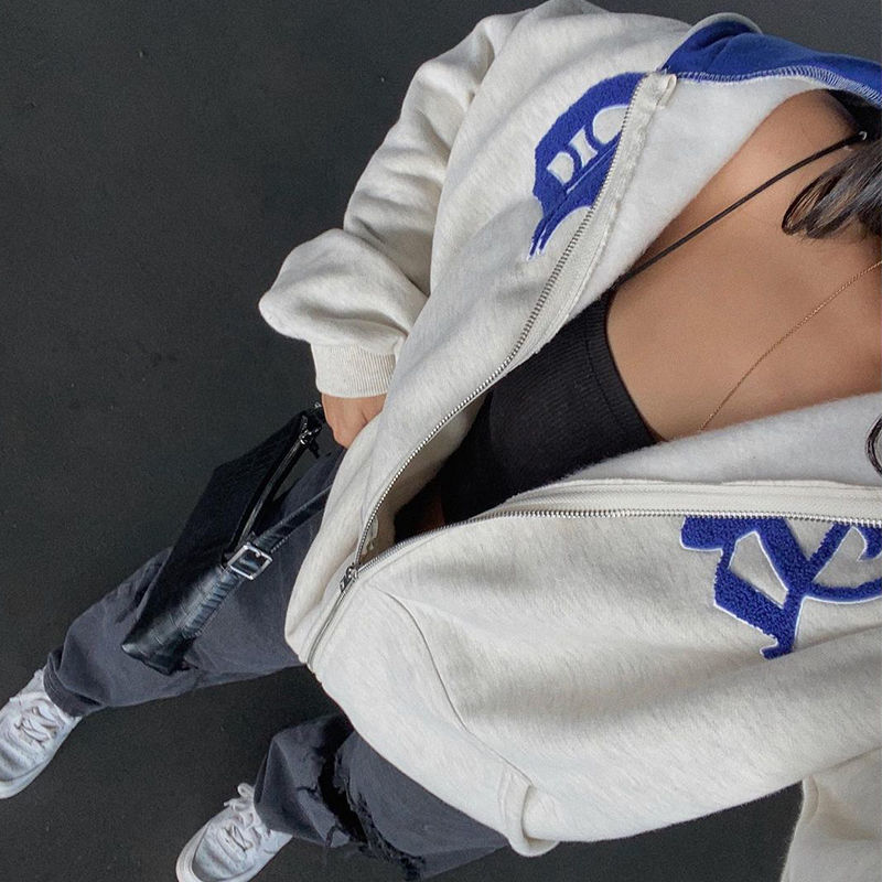 Streetwear Y2k Tops Letter Print Grunge Goth Oversized Zip-Up Hoodies Streetwear Harajuku Hip-hop Kawaii Women Sweatshirts 220817