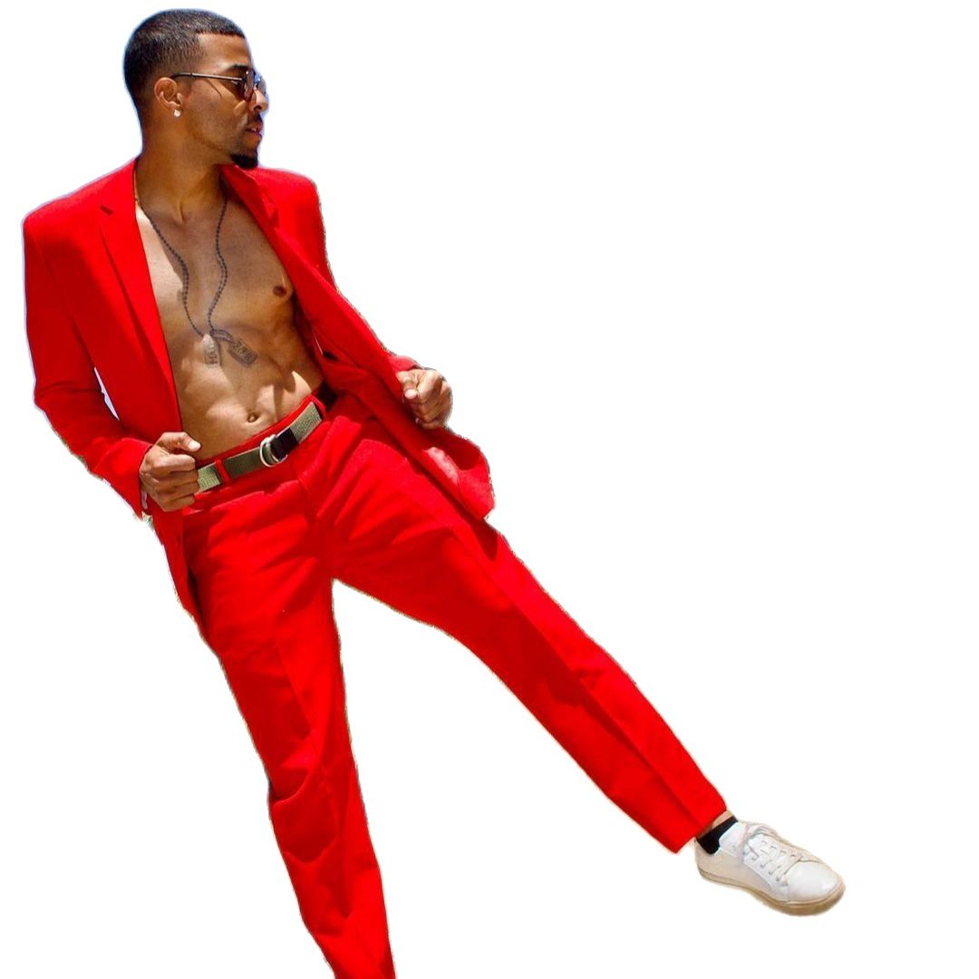 Summer Red Wedding Tuxedos Notched Lapel Mens Pants Suits Handsome Men Prom Party Formal Outfit 2 pieces