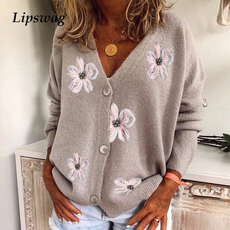 Women's Knits & Tees Vintage Deep V Neck Knitted Sweaters Fashion Daisy Print Open Stitch Tops Autumn Winter Women Sexy Button Loose Sweater, White
Women's Knits & Tees Vintage Deep V Neck Knitted Sweaters Fashion Daisy Print Open Stitch Tops Autumn Winter Women Sexy Button Loose Sweater, White