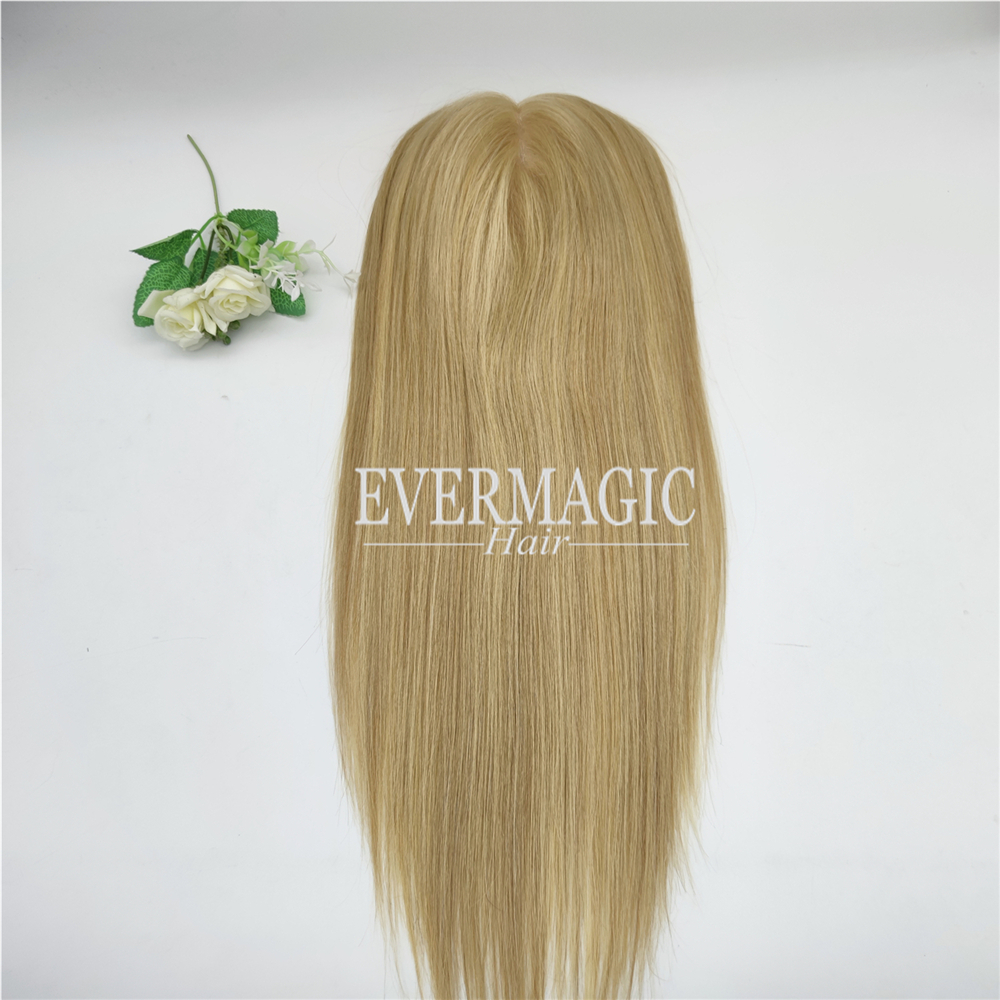 New Coming Stock Highlight Ash Blonde Virgin Human Hair Toppers Mono With Open Weft Base for Thinning Women