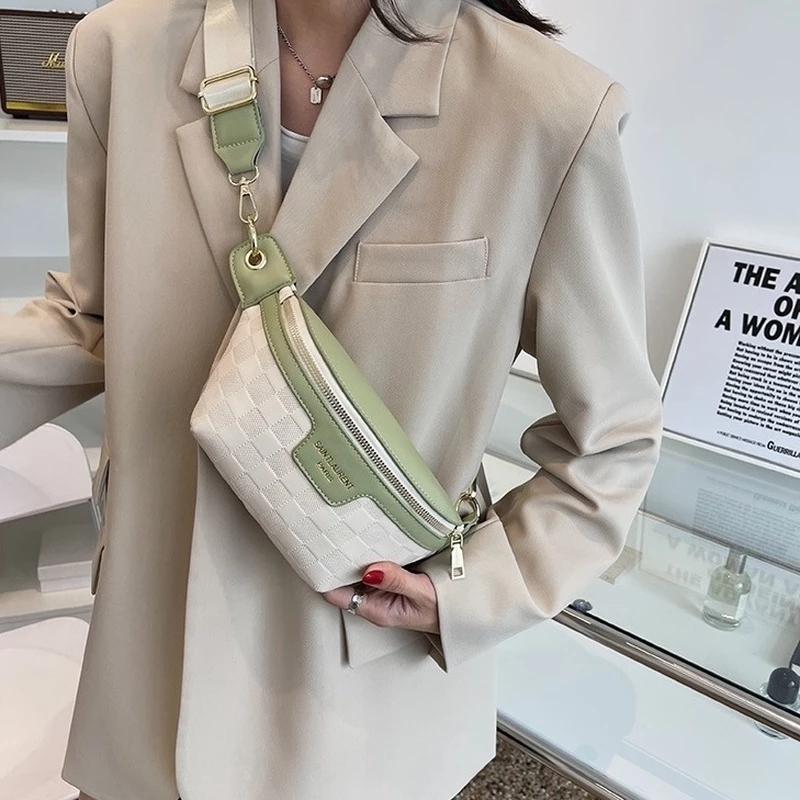 Women Waist Packs Wide Strap Crossbody Chest Bag Female Elegant Plaid PU Leather Fanny Pack Ladies Stylish Fanny Pack 220621 - view 4