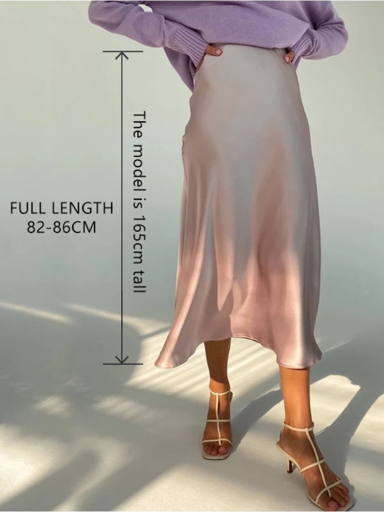 Women High Waisted Skirt Silk Satin Skirts ALine Elegant Skirts Summer Pink Midi Skirt Korean Style pencil skirt 220701