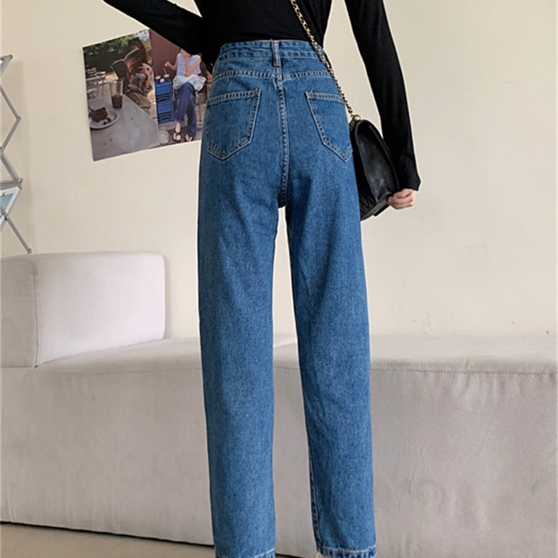 Syiwidii High Waisted Mom Jeans for Women Straight Leg Denim Pants Bottom Vintage Streetwear Y2k Fashion Clothes Blue Black Jean 220815