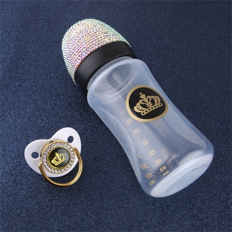240ml Bling Baby Feeding Bottle With Pacifier 8oz Wide Caliber born Nursing A Free 220414