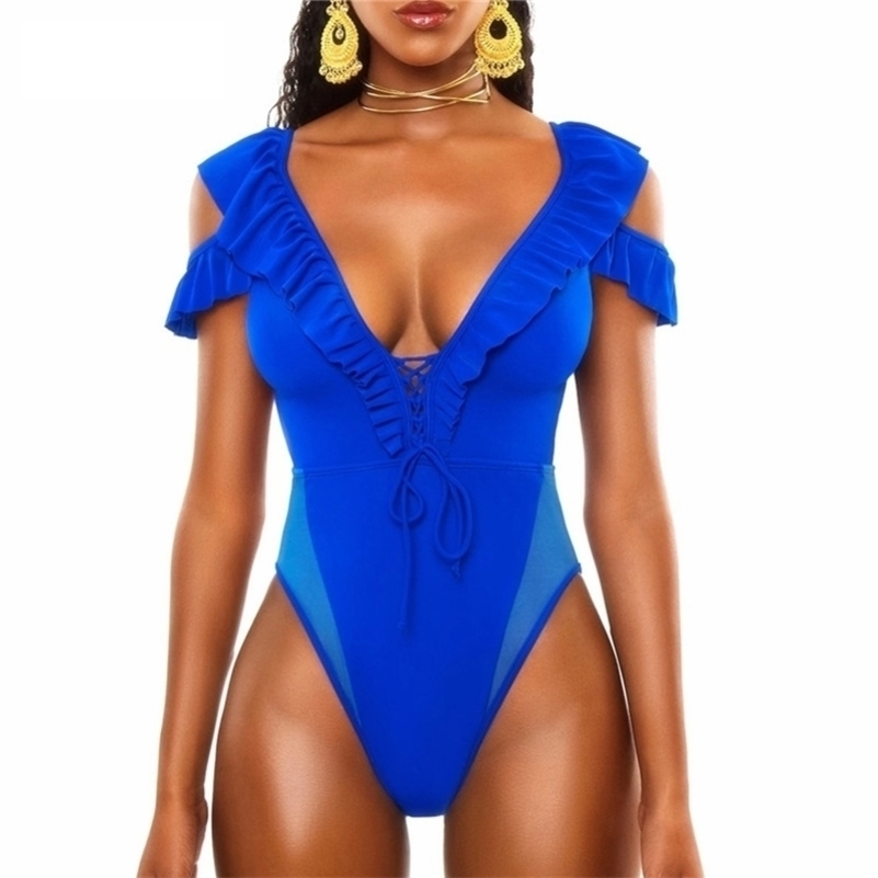 Blue Ruffle Swimsuit Women Short Sleeves Deep V Neck Swimwear Solid Tie Thong Bathing Suit for Woman Swimsuits XL Y200824, Blue swimsuit
Blue Ruffle Swimsuit Women Short Sleeves Deep V Neck Swimwear Solid Tie Thong Bathing Suit for Woman Swimsuits XL Y200824, Blue swimsuit