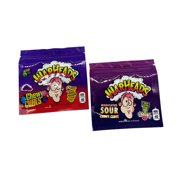 Warheads sour candy bag chewy cubes mylar bags smell proof empty edible medicated plastic packaging bags with zip
Warheads sour candy bag chewy cubes mylar bags smell proof empty edible medicated plastic packaging bags with zip