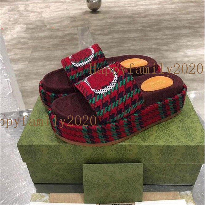 2022 Fashion Womens Sandals Slippers Slide Designer Luxury High Heels Flip Flops Shoes Embroidered Platform Rubber Sandal Leather Shoal Casual Shoe 35-42