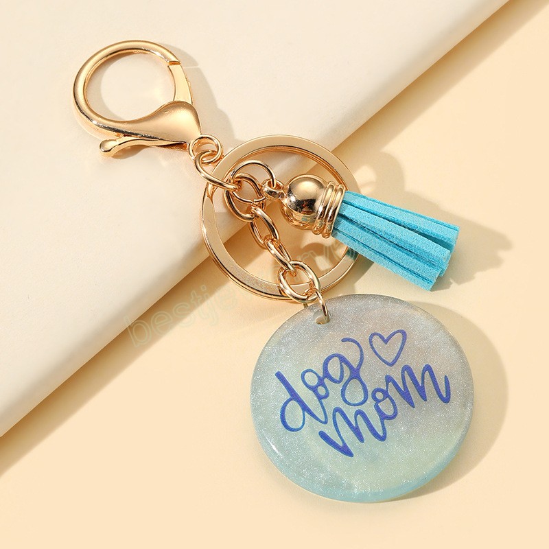 Women Transparent Round Keychain "Love you mom" Letter Charm Resin Key Chain Car Bag Pendant Keyring Mother's Jewelry Gift