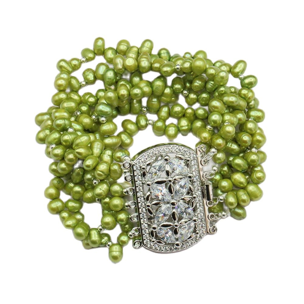 7 Strands Natural Cultured Green Pearl Bracelet CZ Clear Crystal Clasp Handmade For Lady Gifts
7 Strands Natural Cultured Green Pearl Bracelet CZ Clear Crystal Clasp Handmade For Lady Gifts