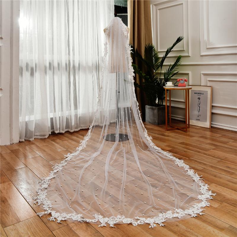 Bridal Veils 75-350cm White/Ivory Pearls Veil With Comb Cathedral Length Applique Lace Edge Velos De Noiva Wedding Bride VeilBridal
Bridal Veils 75-350cm White/Ivory Pearls Veil With Comb Cathedral Length Applique Lace Edge Velos De Noiva Wedding Bride VeilBridal