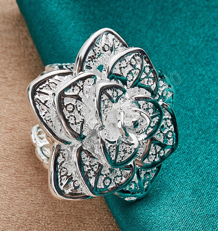 925 Sterling Silver Opening Three-Tiered Flower Ring For Woman Fashion Wedding Engagement Party Gift Charm Jewelry
