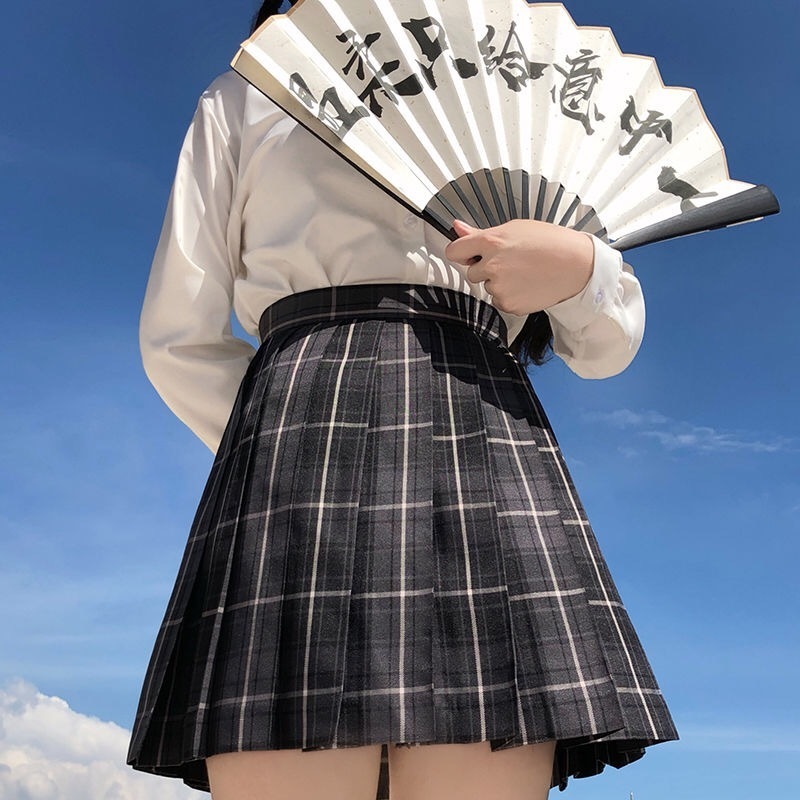 Women Pleated Skirts Japanese School Uniform High Waist Sexy Cute Mini Plaid Skirt Summer JK Students Clothes 17 Color 220322
