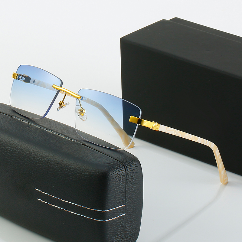 Blue Pilot Oversized Sunglasses Designer Woman Men Rimless Summer Silver Mirror Sun Glasses Metal Luxury Brand Eyewear Shades for Women Sexy Buff Eyeglasses Oculos
