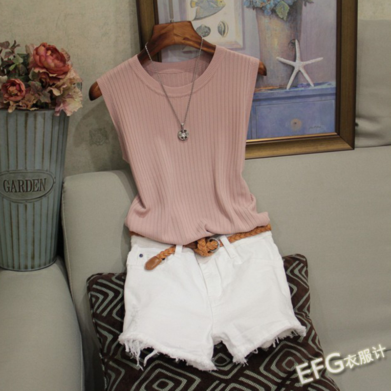 Knitted Vests Women Top O-neck Solid Tank Fashion Female Sleeveless Casual Thin Tops Summer Knit Woman Shirt Gilet Femme 220325