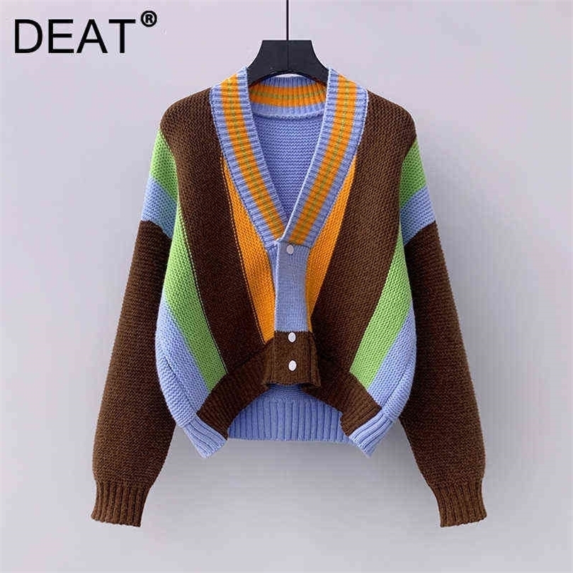 DEAT Woman Sweater Knitted Cardigan Hit Color Long Sleeve V Collar Loose Wild Casual Style Autumn Fashion 15XM263 211109, Black
DEAT Woman Sweater Knitted Cardigan Hit Color Long Sleeve V Collar Loose Wild Casual Style Autumn Fashion 15XM263 211109, Black