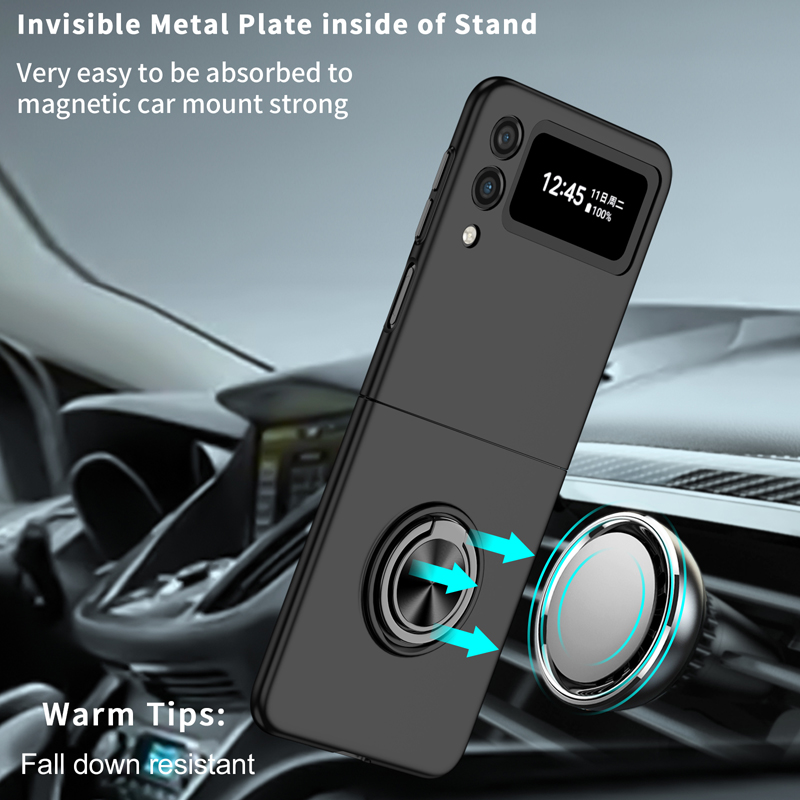 With Finger Ring Hard Phone Case for Galaxy Z Flip 5 Filp3 Z Flip 4 3 5G Flip2 Car Mount Magnetic Holder Protective Skin Cover