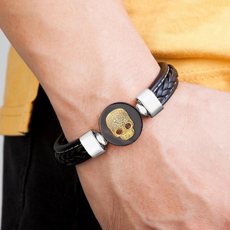 Charm Bracelets Punk Style Men Jewelry Gold Black Skull Shape Round Natural Stone Bracelet For Braided Leather Rope Bangles Male GiftsCharm
Charm Bracelets Punk Style Men Jewelry Gold Black Skull Shape Round Natural Stone Bracelet For Braided Leather Rope Bangles Male GiftsCharm