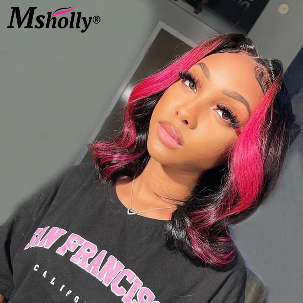 Highlight Pink Body Wave Wig Pre Plucked 13X4 Synthetic Lace Front Ombre Color Transparent Cosplay Wigs For Black Women