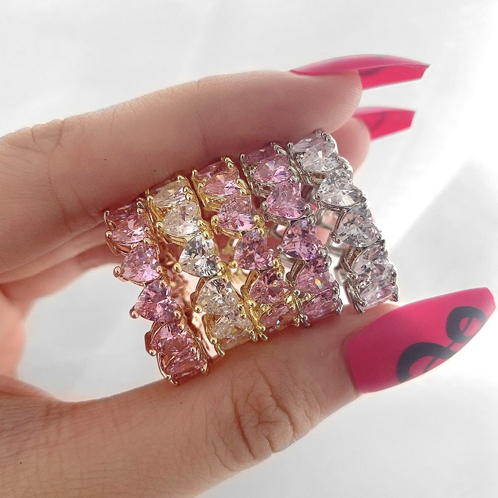 Cubic Zirconia Wedding Rings - White Gold Filled Heart Shape CZ Dia Eternity Band Ring for Women's Engagement Free shipping